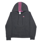 ADIDAS Womens Black & Pink Hoodie UK 14 Zip Up Sports Sweatshirt