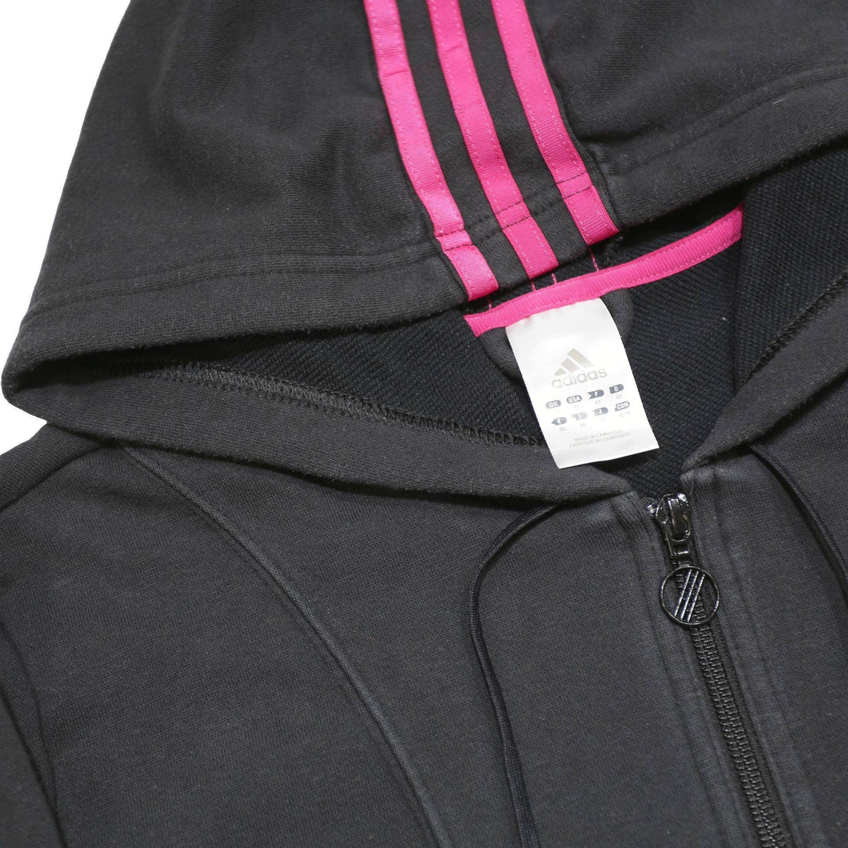 ADIDAS Womens Black & Pink Hoodie UK 14 Zip Up Sports Sweatshirt