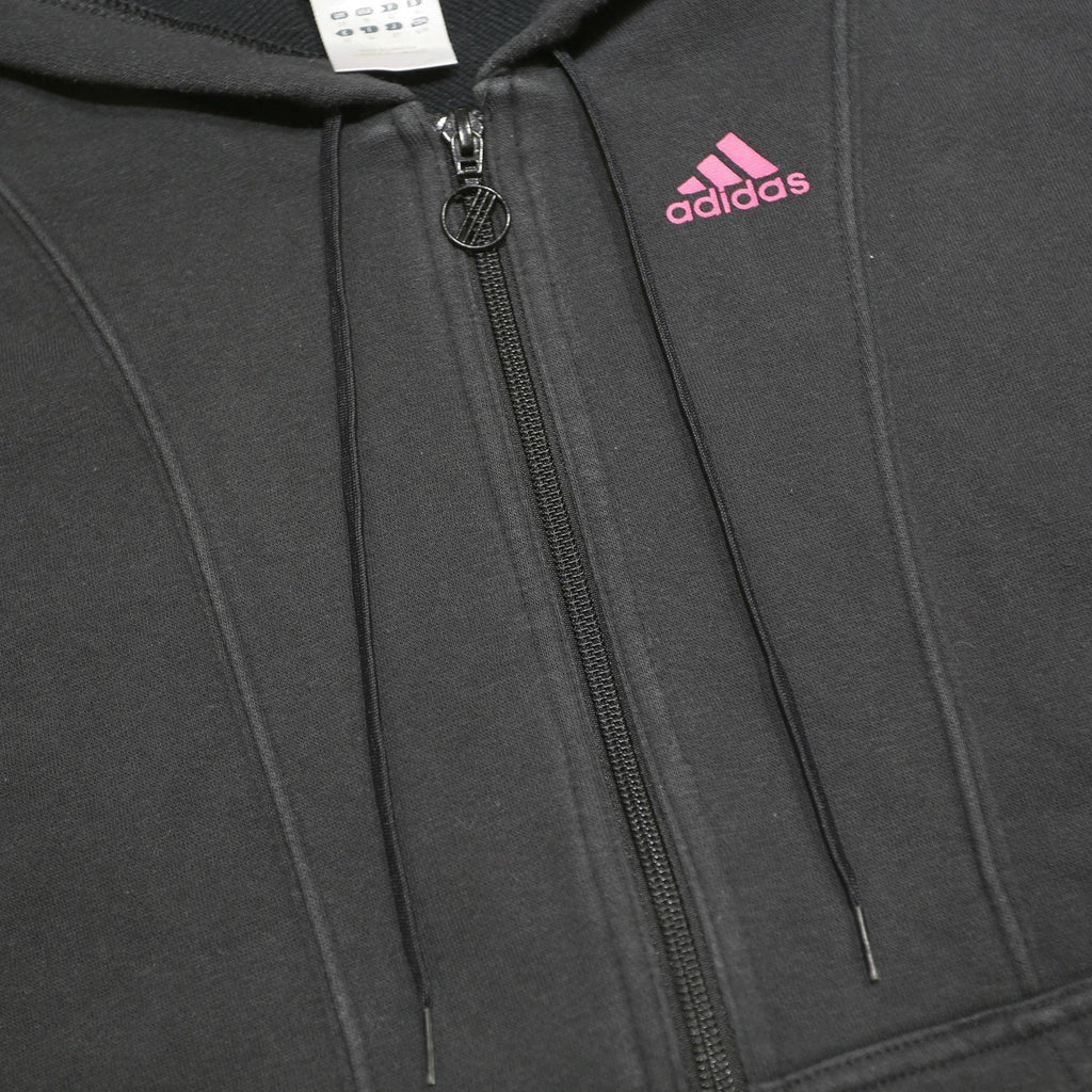 ADIDAS Womens Black & Pink Hoodie UK 14 Zip Up Sports Sweatshirt