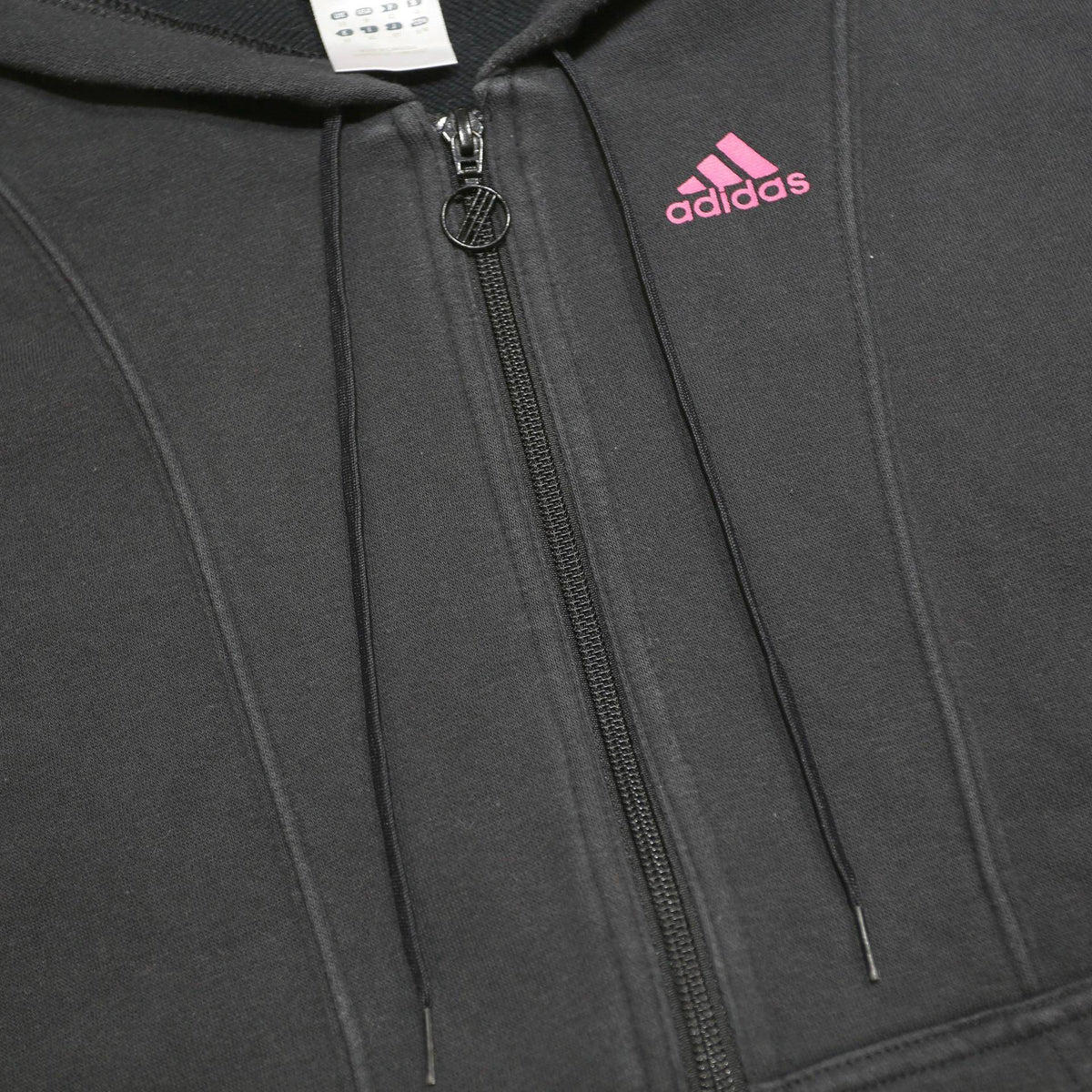 ADIDAS Womens Black & Pink Hoodie UK 14 Zip Up Sports Sweatshirt