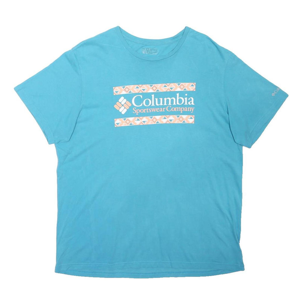 COLUMBIA Mens Blue Graphic T-Shirt L Short Sleeve Crew Neck Cotton Blend Casual