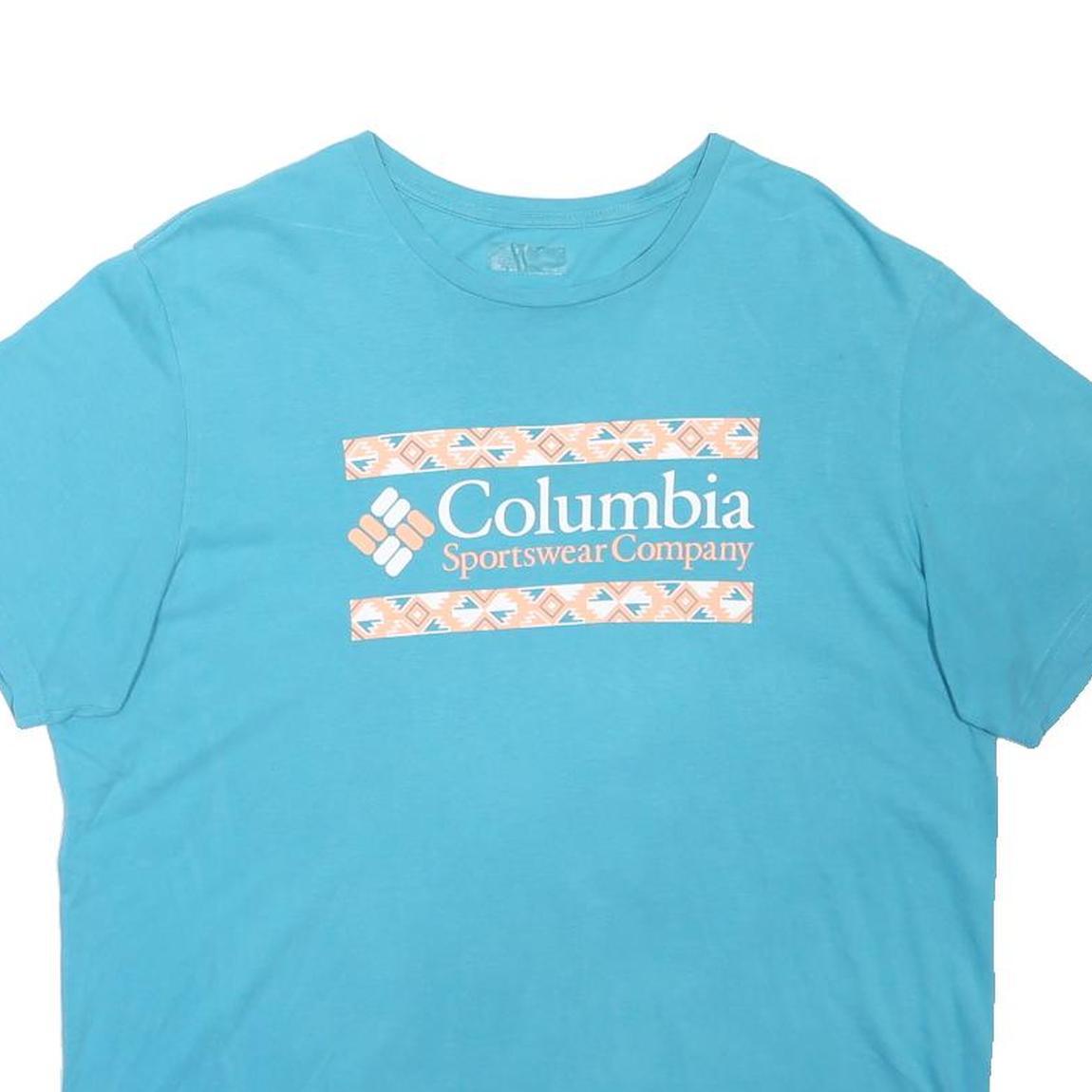 COLUMBIA Mens Blue Graphic T-Shirt L Short Sleeve Crew Neck Cotton Blend Casual