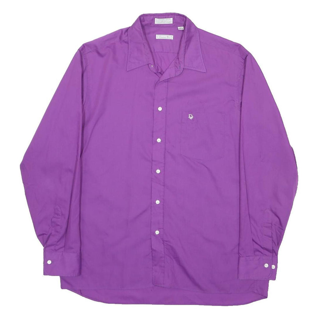 CHRISTIAN DIOR Mens Purple Plain Shirt XL Polyester Button Collar Long Sleeve