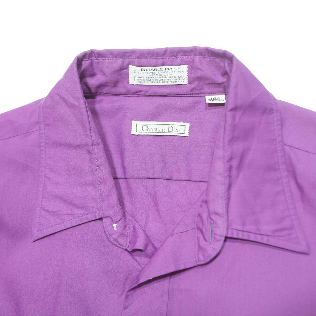 CHRISTIAN DIOR Mens Purple Plain Shirt XL Polyester Button Collar Long Sleeve
