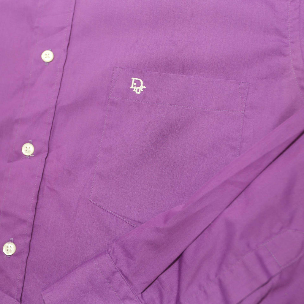 CHRISTIAN DIOR Mens Purple Plain Shirt XL Polyester Button Collar Long Sleeve