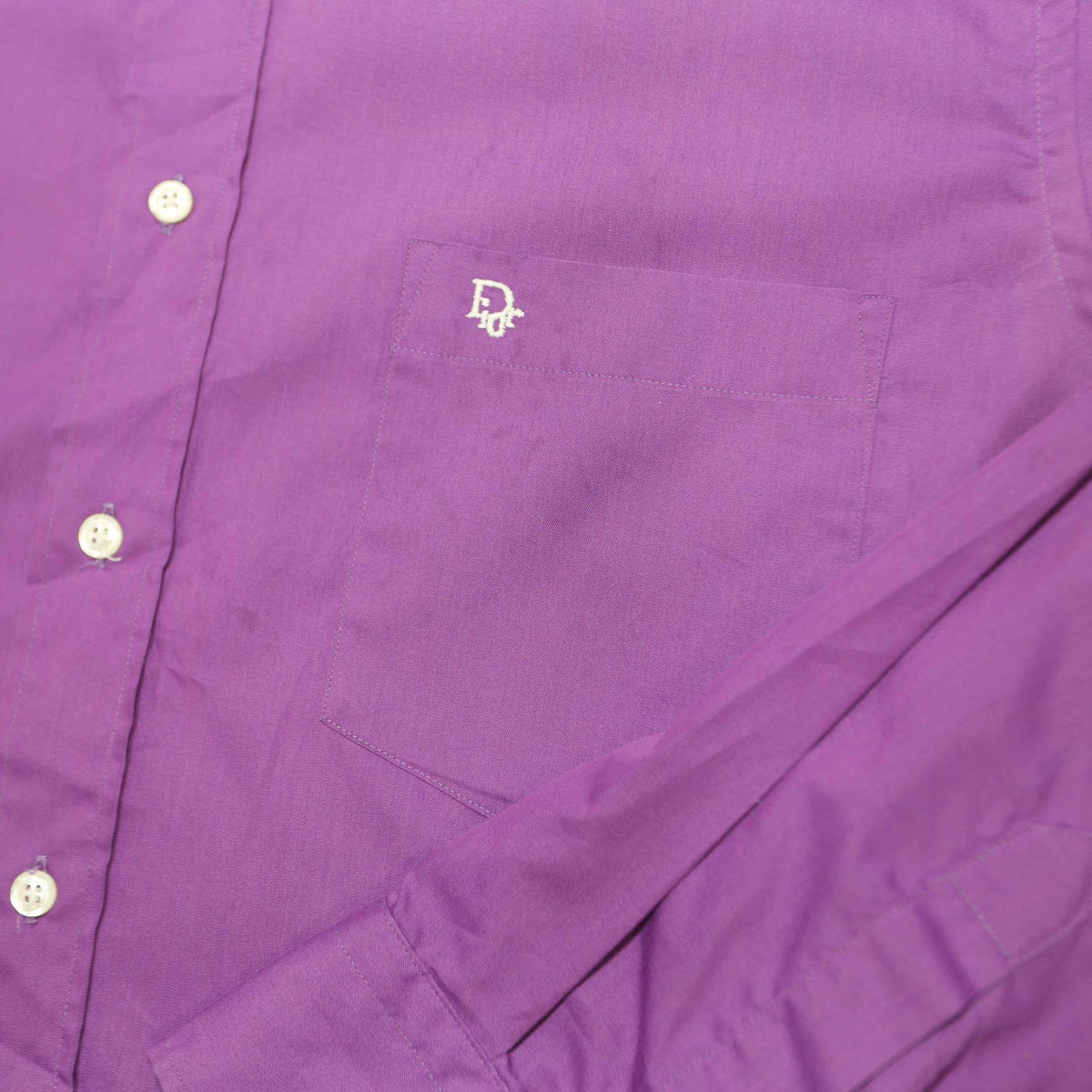 CHRISTIAN DIOR Mens Purple Plain Shirt XL Polyester Button Collar Long Sleeve