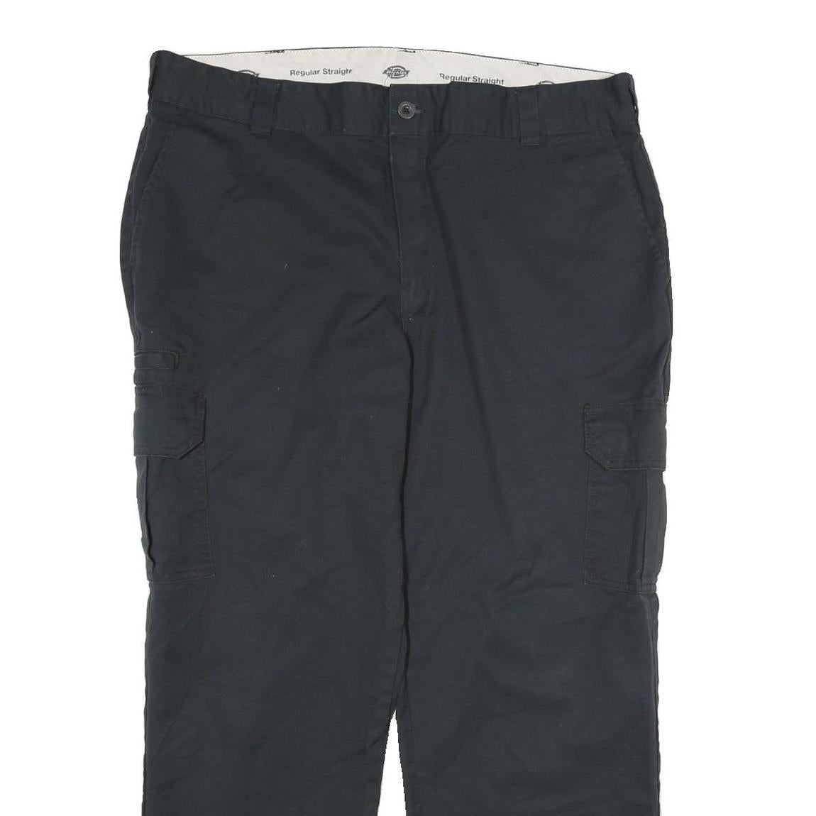 DICKIES Mens Black Cotton Regular Straight Trousers W40 L30 Workwear Cargo