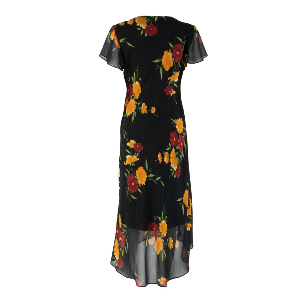 MENU Womens Day Dress Black Floral Short Sleeve Hi-Low S