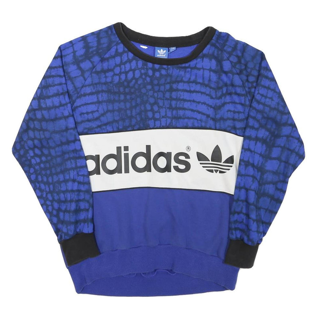 ADIDAS Womens Blue & Black Printed Crew Neck UK 8 Sweatshirt Cotton Blend