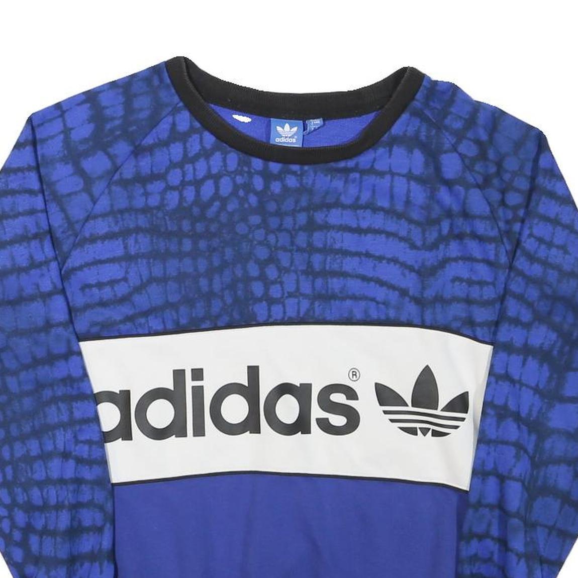 ADIDAS Womens Blue & Black Printed Crew Neck UK 8 Sweatshirt Cotton Blend