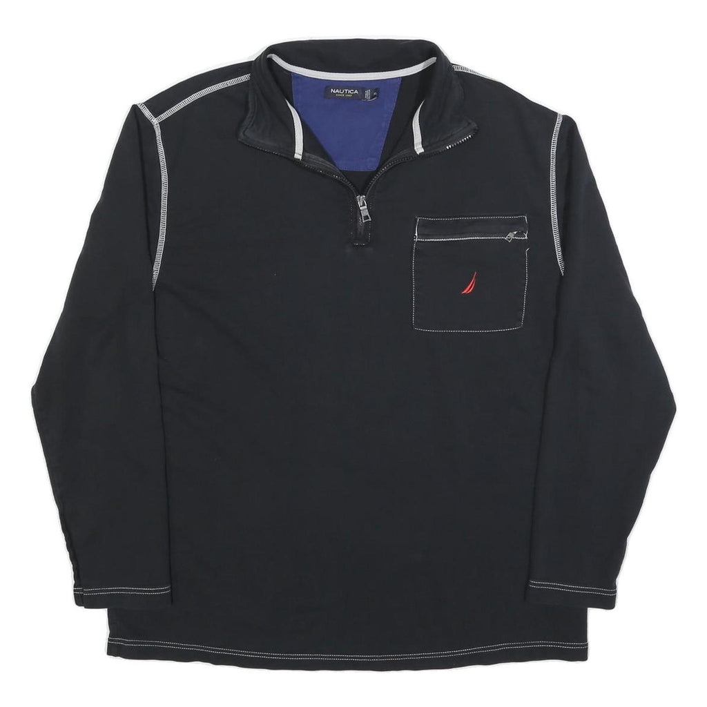 NAUTICA Mens Black & White Half Zip XL Cotton Blend Sweatshirt With Pocket