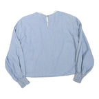 ZARA Womens Blue Cotton Blend Blouse Long Sleeve Round Neck Embroidered S
