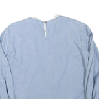 ZARA Womens Blue Cotton Blend Blouse Long Sleeve Round Neck Embroidered S