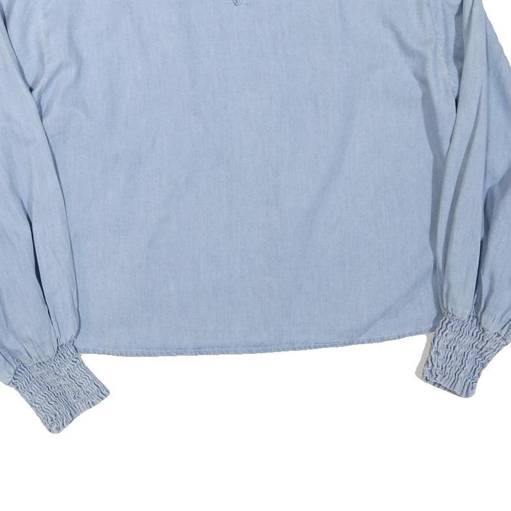 ZARA Womens Blue Cotton Blend Blouse Long Sleeve Round Neck Embroidered S