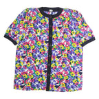 ACKERMAN Womens Multicolour Floral Printed Button Top Short Sleeve Round Neck L