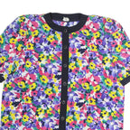 ACKERMAN Womens Multicolour Floral Printed Button Top Short Sleeve Round Neck L