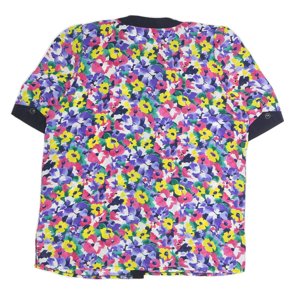 ACKERMAN Womens Multicolour Floral Printed Button Top Short Sleeve Round Neck L