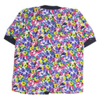 ACKERMAN Womens Multicolour Floral Printed Button Top Short Sleeve Round Neck L