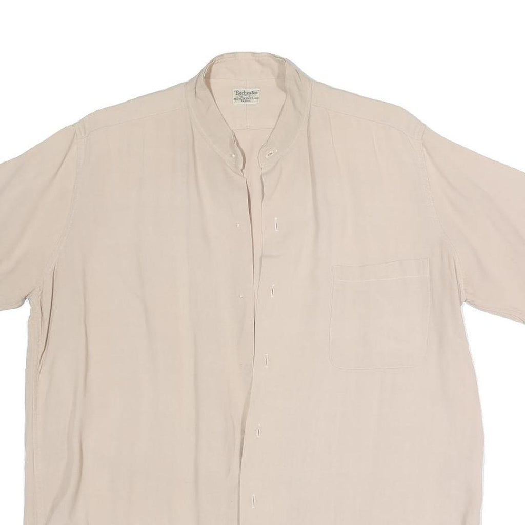 ROCHESTER Womens Beige Cotton Blend Basic Shirt Short Sleeve Band Collar XL