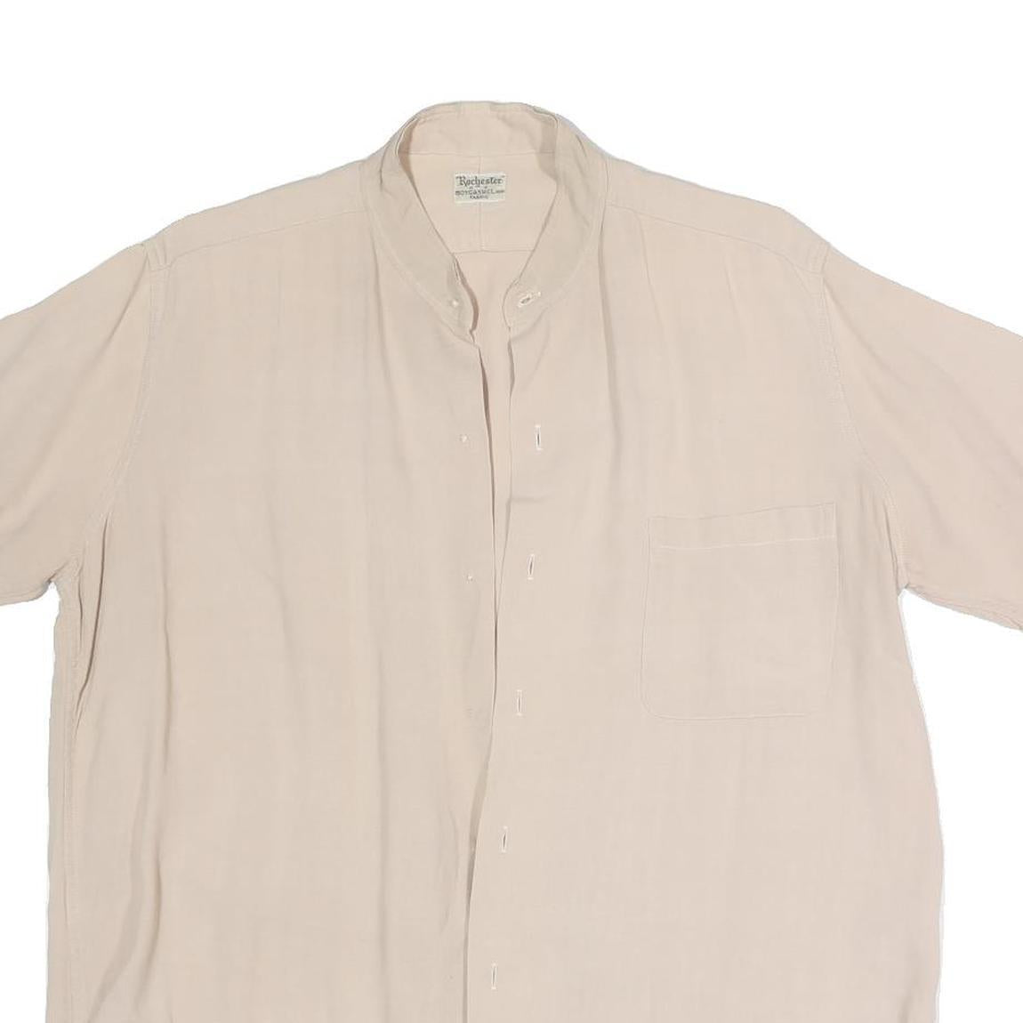 ROCHESTER Womens Beige Cotton Blend Basic Shirt Short Sleeve Band Collar XL