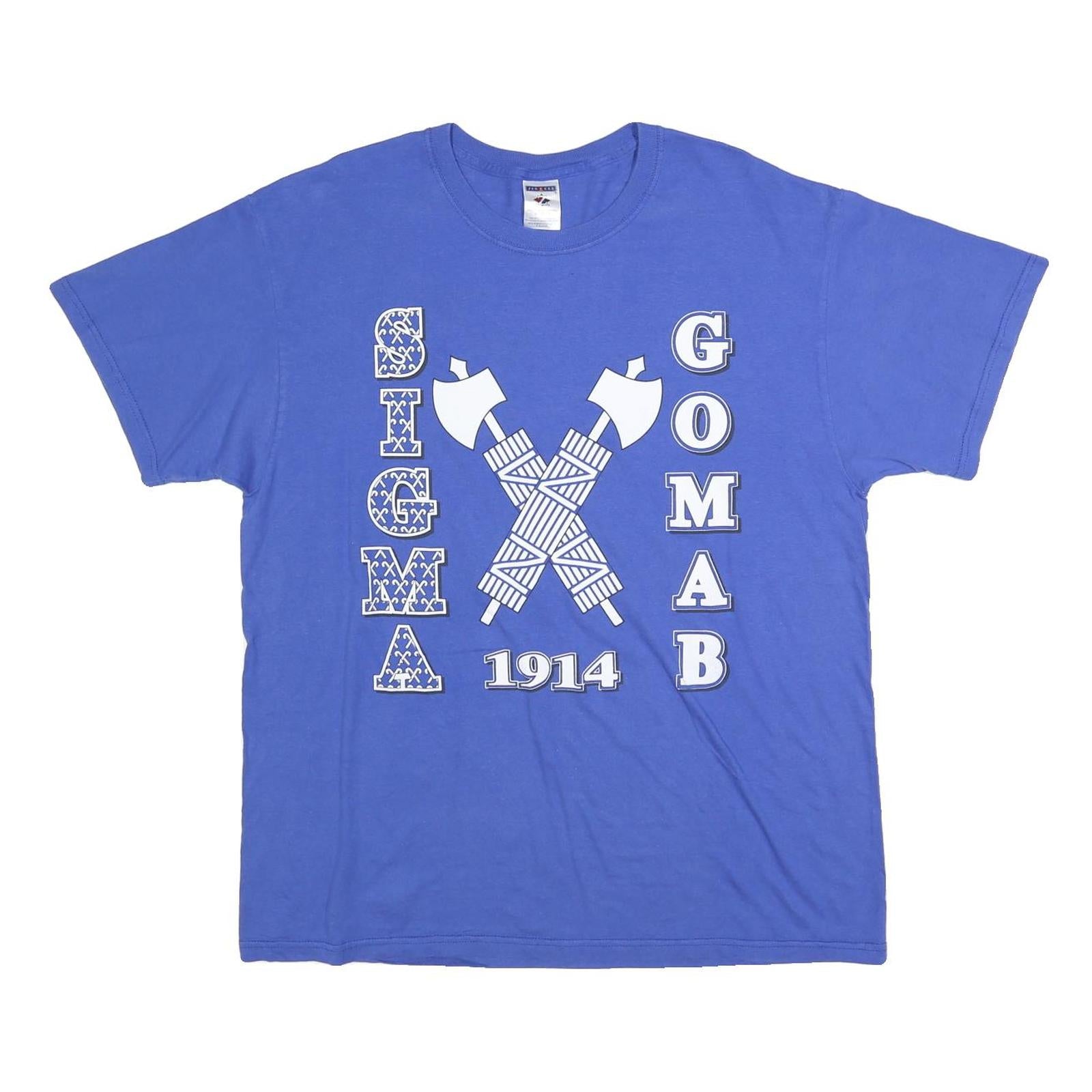 JERZEES Mens Blue Sigma Gamma Ringer T-Shirt XL Crew Neck Short Sleeve