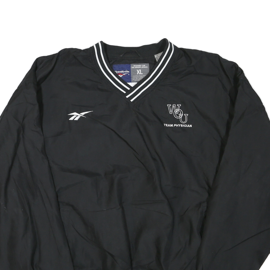 REEBOK Mens Black Team Physician Sweatshirt V Neck XL Lightweight Sportswear