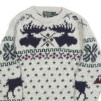 POLO RALPH LAUREN Boys Cream Patterned Wool Jumper Crew Neck Cable Knit M Winter