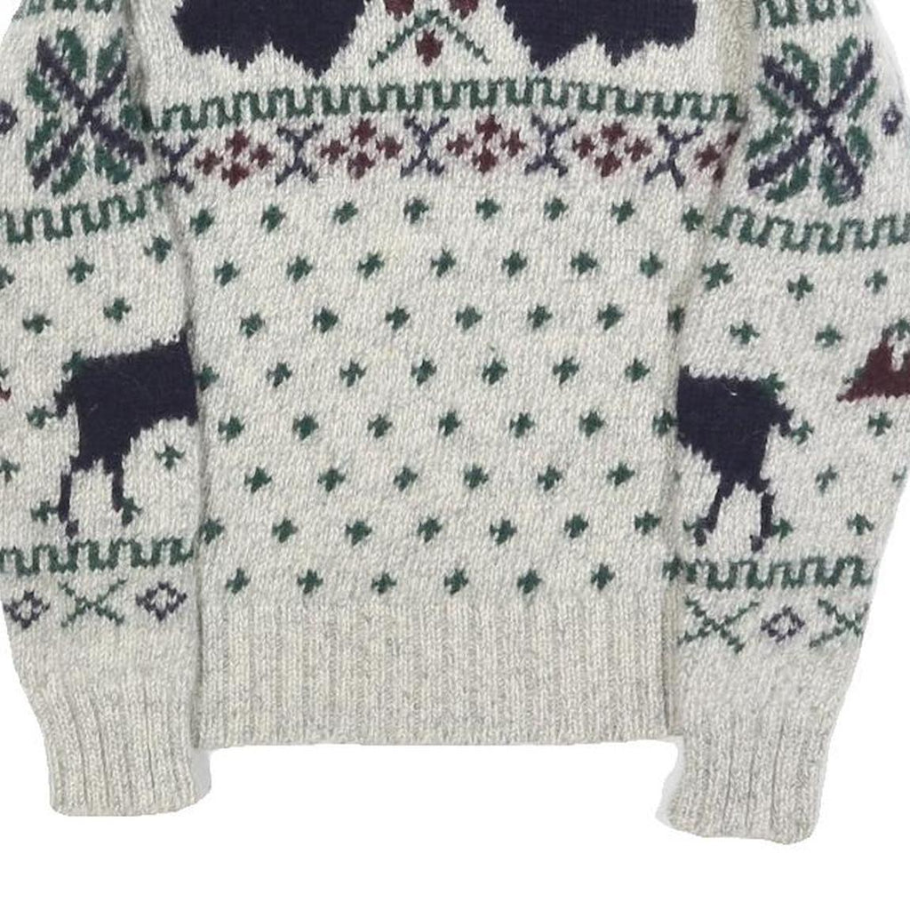 POLO RALPH LAUREN Boys Cream Patterned Wool Jumper Crew Neck Cable Knit M Winter