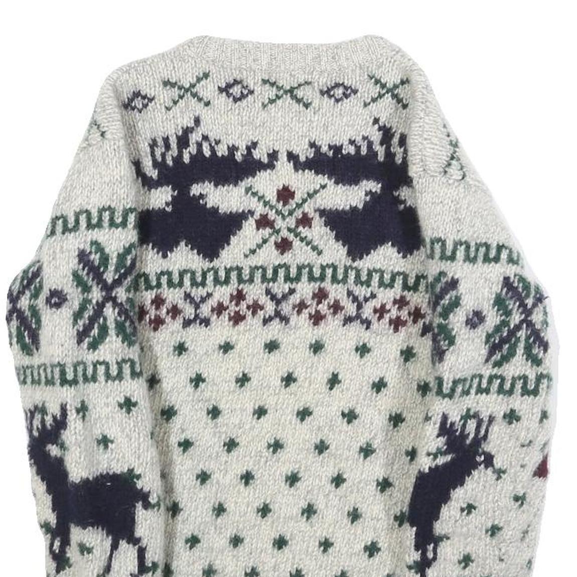 POLO RALPH LAUREN Boys Cream Patterned Wool Jumper Crew Neck Cable Knit M Winter