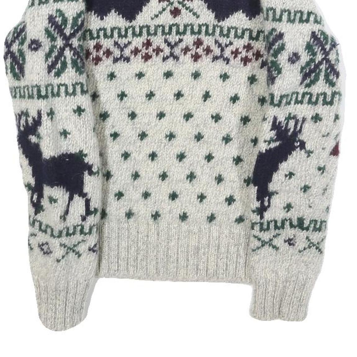 POLO RALPH LAUREN Boys Cream Patterned Wool Jumper Crew Neck Cable Knit M Winter