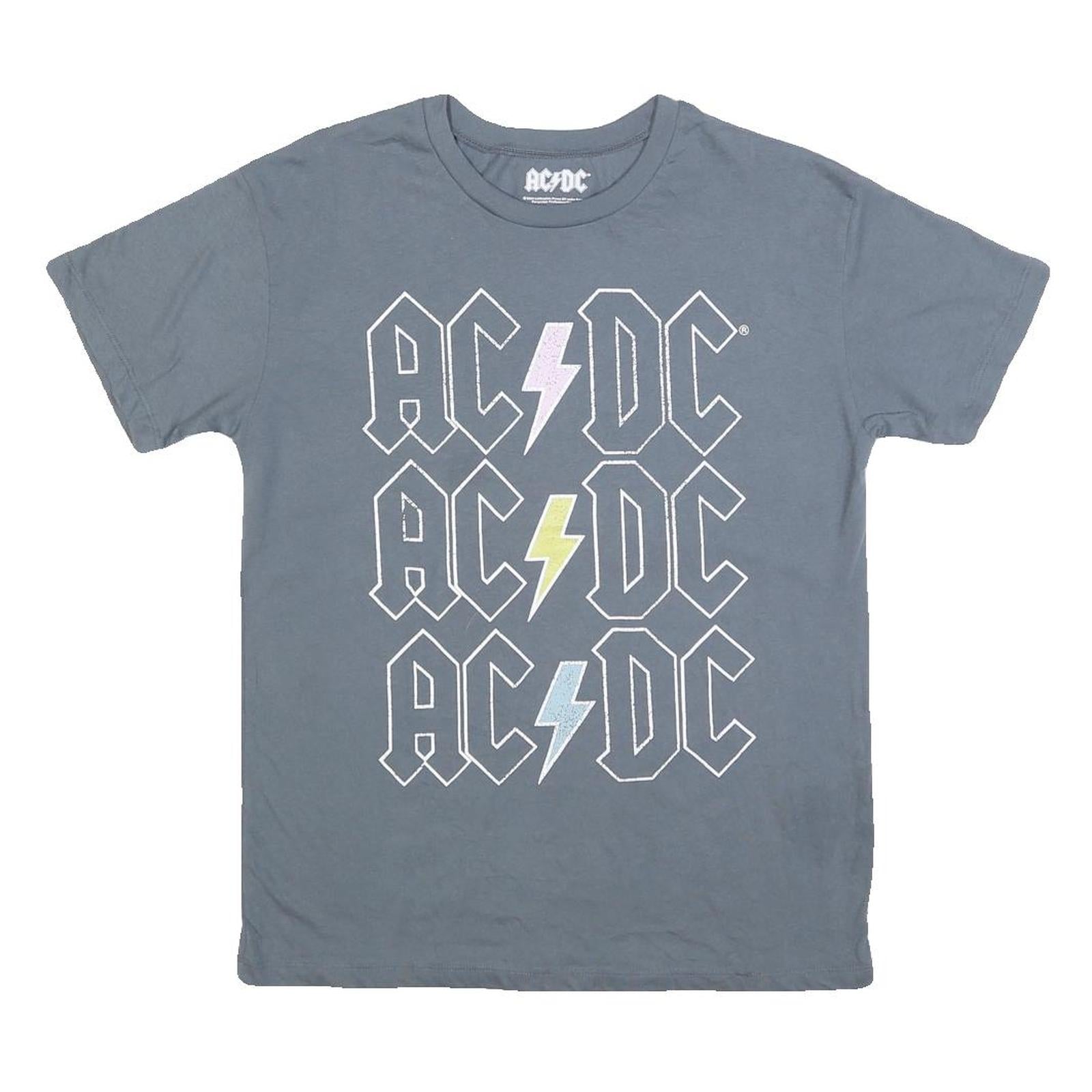 ACDC Womens Grey Graphic T-Shirt M Short Sleeve Crew Neck Rock Band Logo