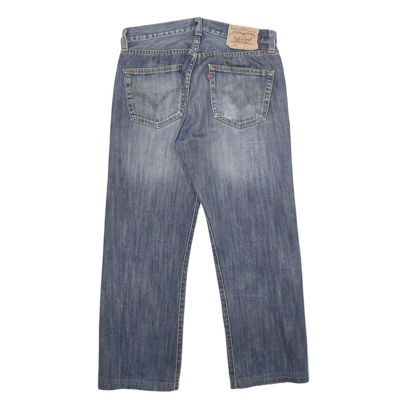 LEVI'S 501 Mens Jeans Blue Classic Straight Denim Medium W32 L27 Button Closure