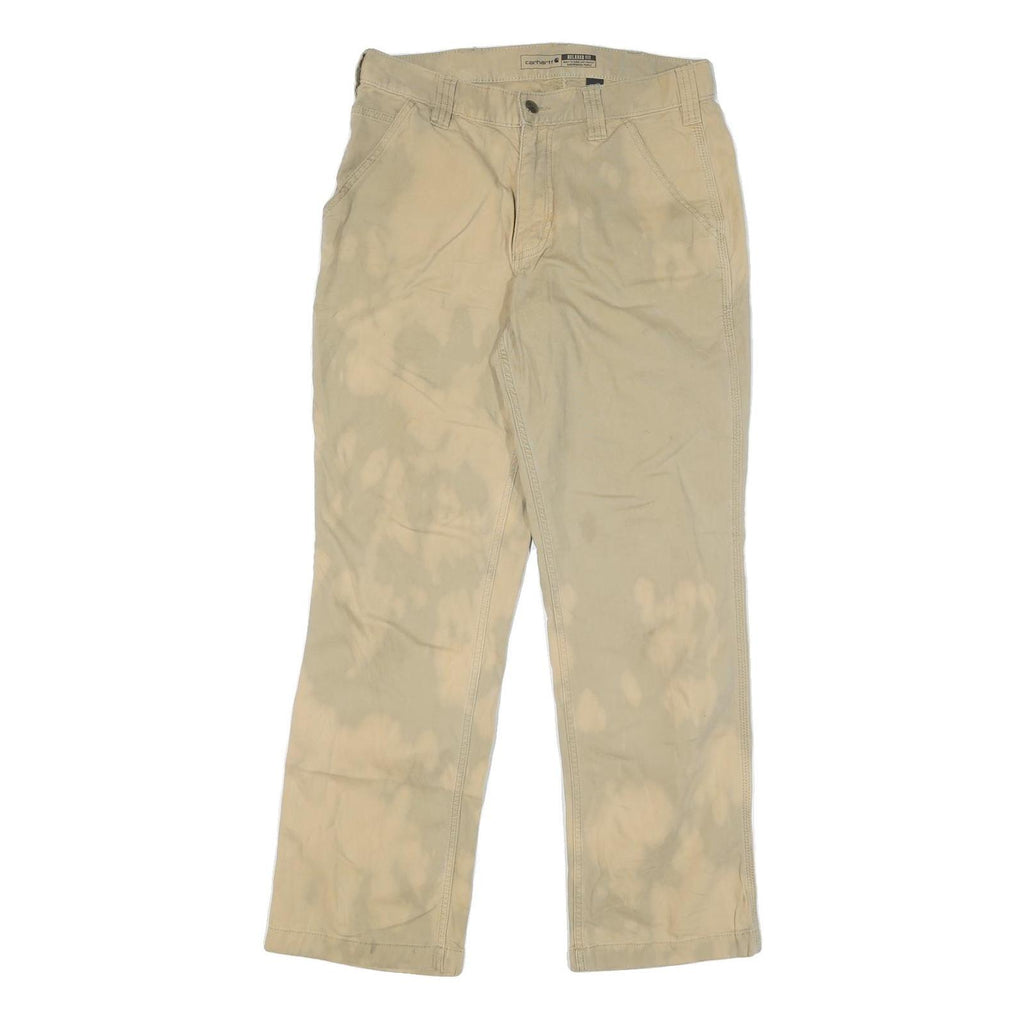 CARHARTT Mens Cotton Blend Beige Relaxed Straight Trousers W32 L32 Casual