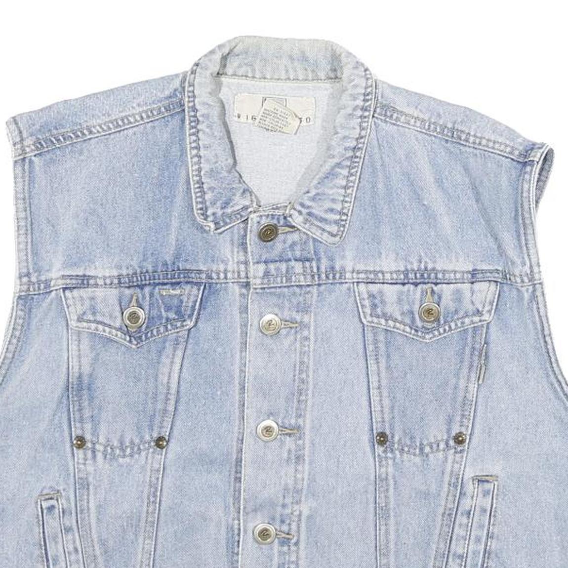 RIGOLLETTO Womens Blue Sleeveless Cotton Denim Jacket M Button Front Casual