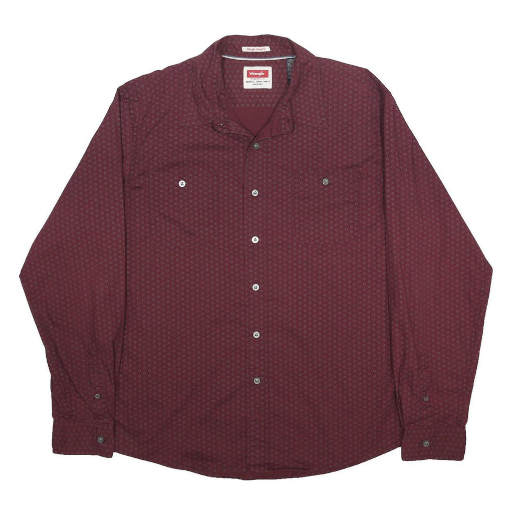 WRANGLER Mens Maroon Patterned Cotton Blend Shirt L Casual Button Down Top