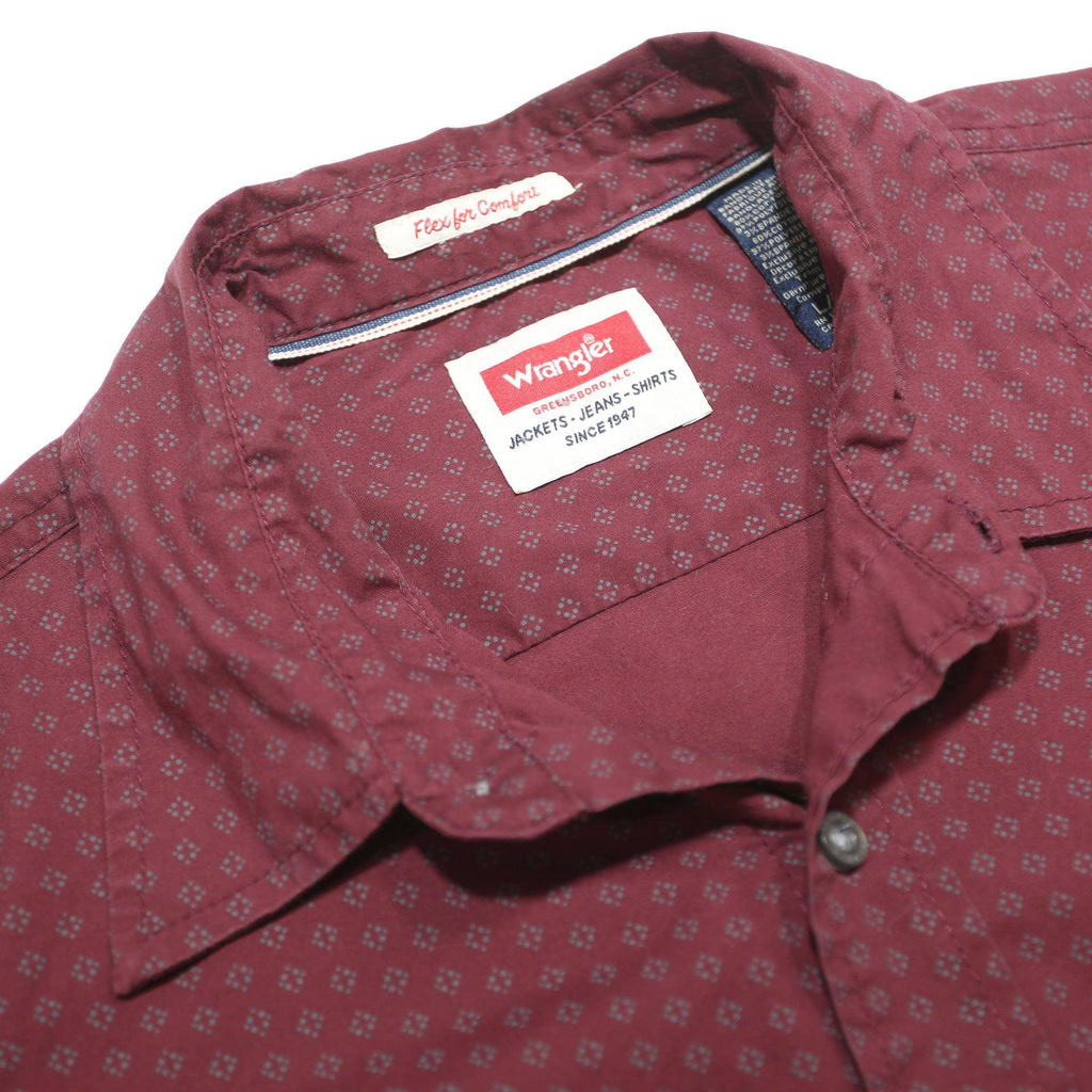WRANGLER Mens Maroon Patterned Cotton Blend Shirt L Casual Button Down Top