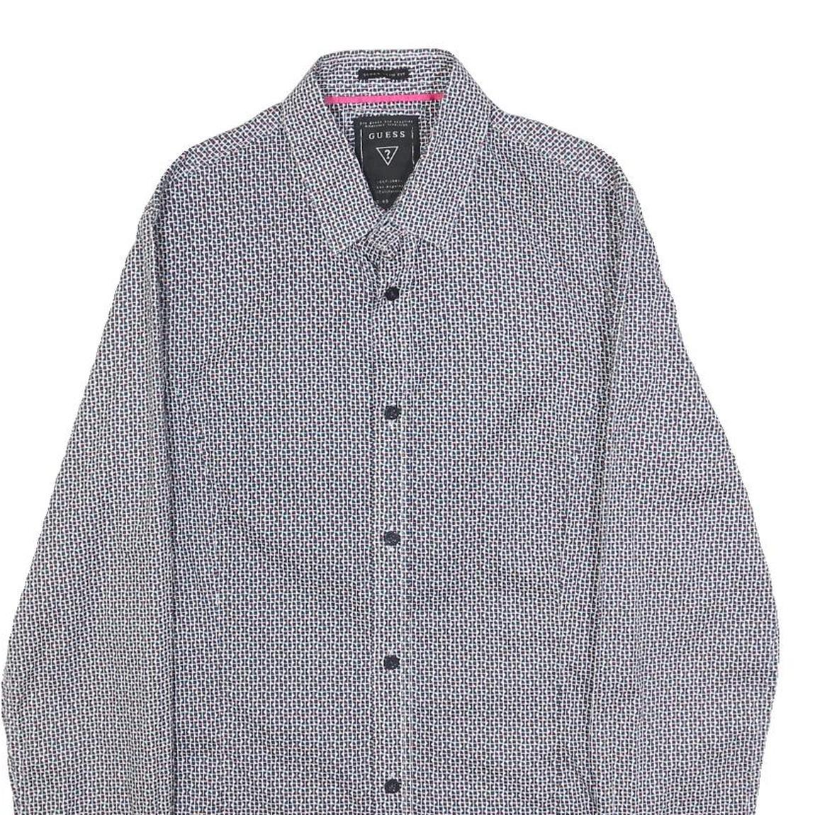 GUESS Mens Blue & White Patterned Shirt XS Cotton Blend Long Sleeve Button