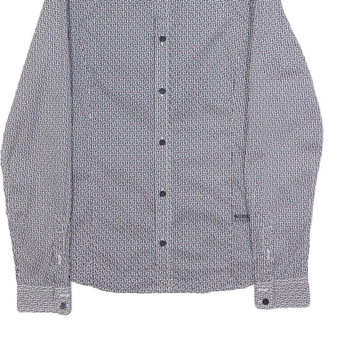 GUESS Mens Blue & White Patterned Shirt XS Cotton Blend Long Sleeve Button