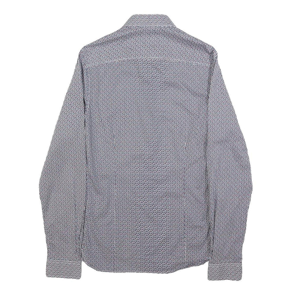 GUESS Mens Blue & White Patterned Shirt XS Cotton Blend Long Sleeve Button