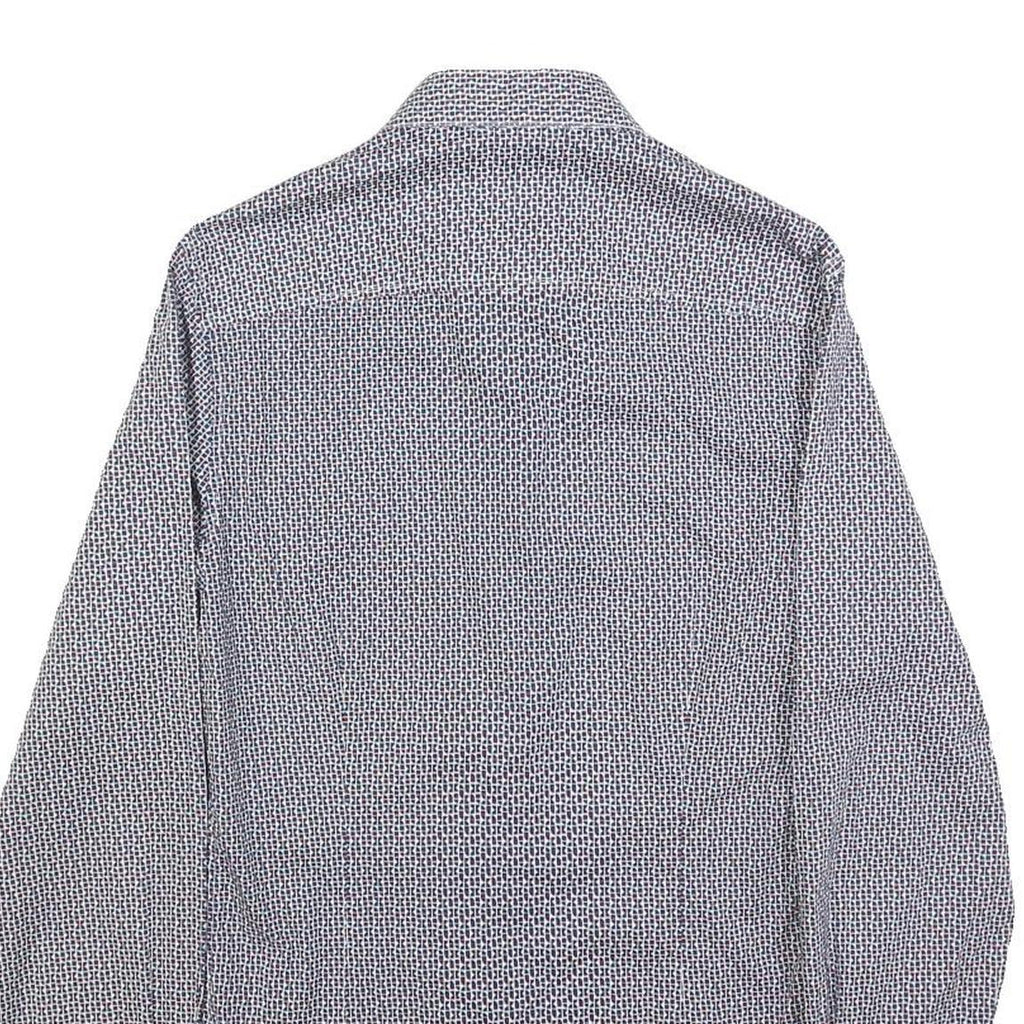 GUESS Mens Blue & White Patterned Shirt XS Cotton Blend Long Sleeve Button