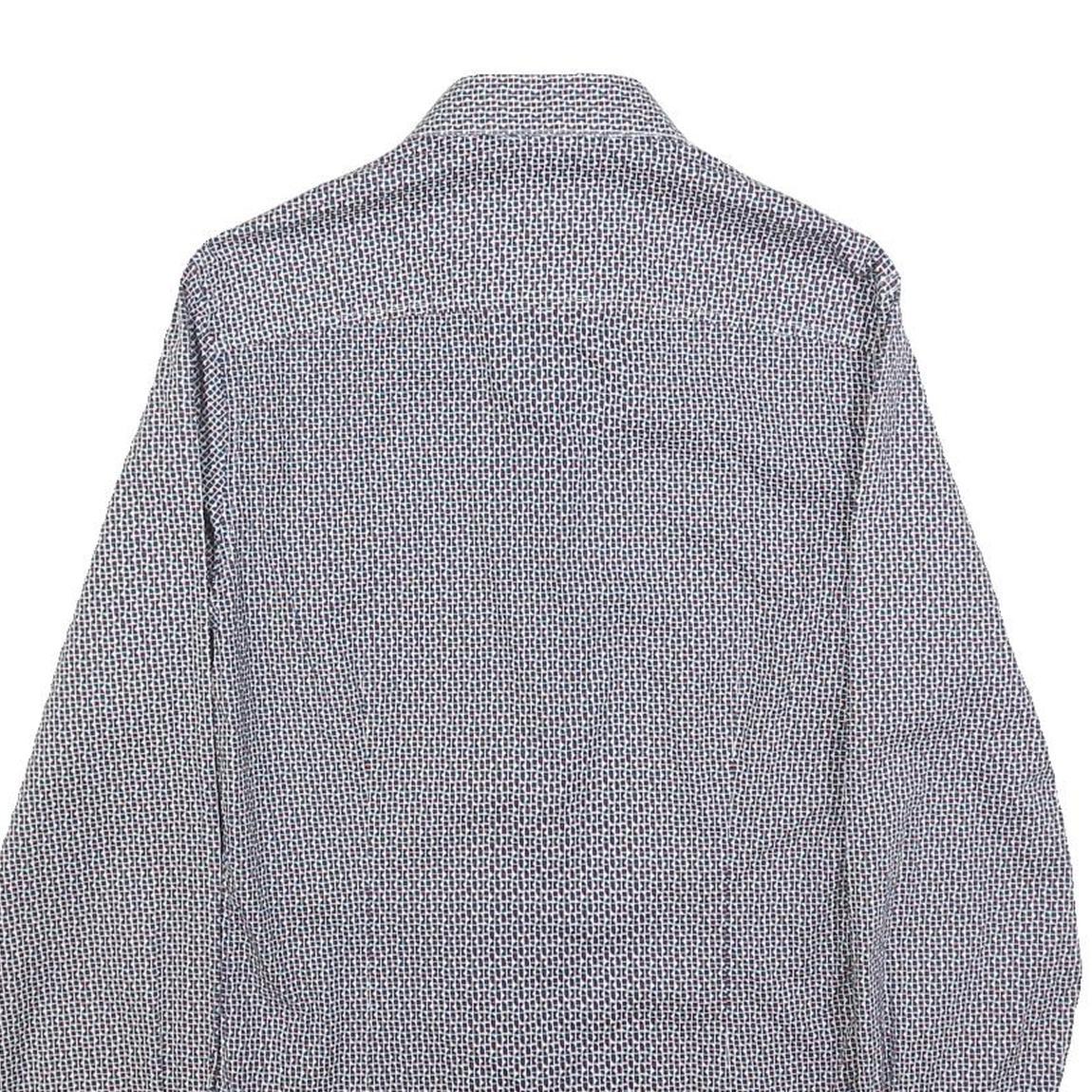 GUESS Mens Blue & White Patterned Shirt XS Cotton Blend Long Sleeve Button