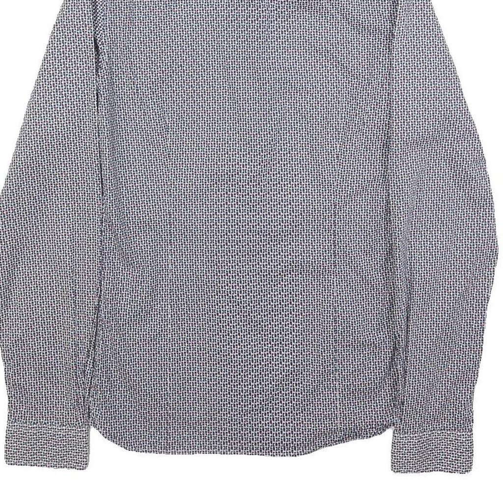 GUESS Mens Blue & White Patterned Shirt XS Cotton Blend Long Sleeve Button