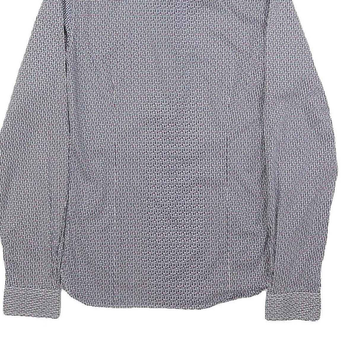 GUESS Mens Blue & White Patterned Shirt XS Cotton Blend Long Sleeve Button