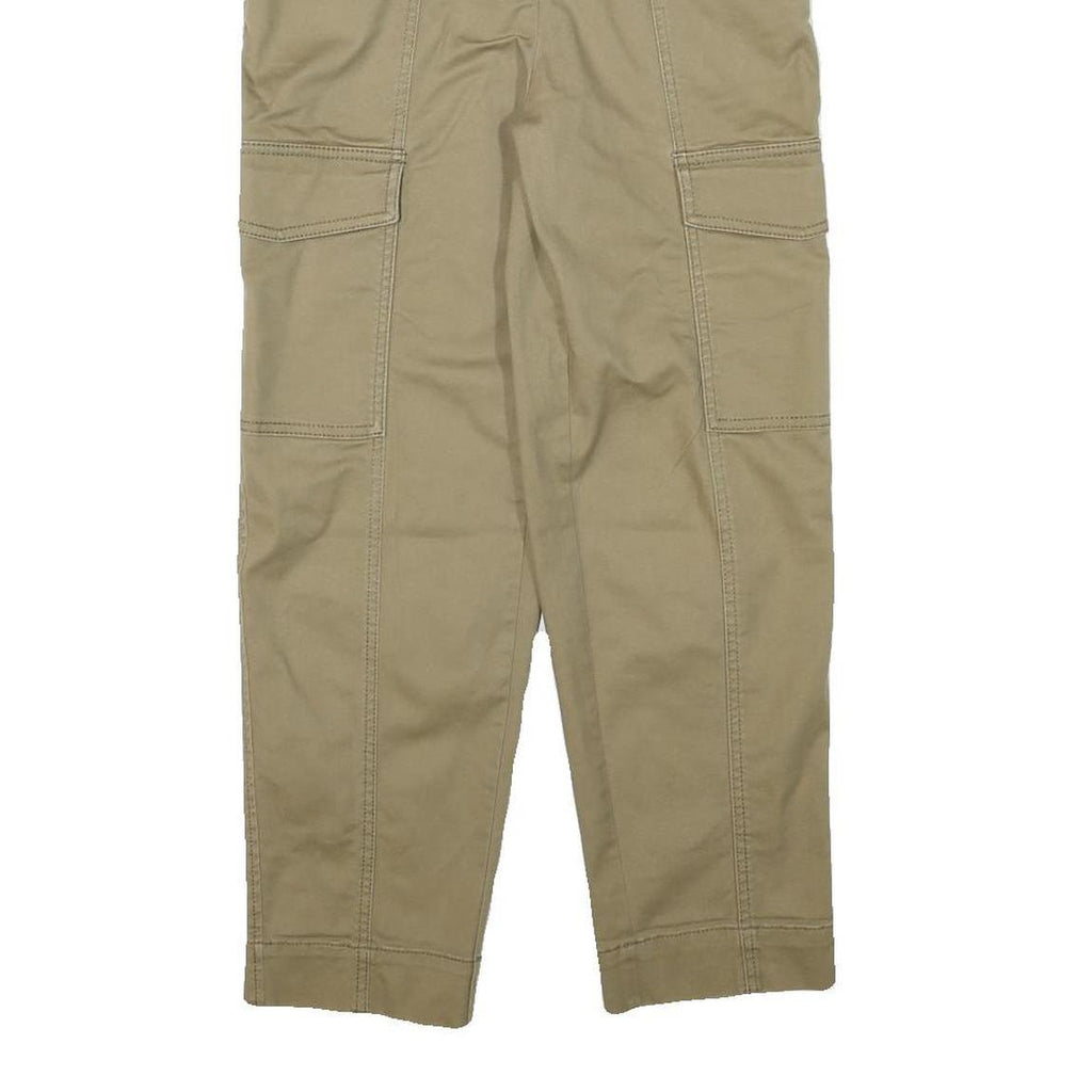 H&M Womens Cotton Blend Beige Relaxed Trousers W25 L26 Cargo Pocket Zip Closure
