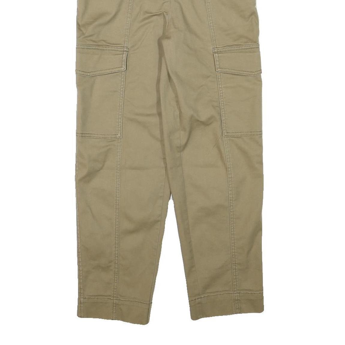 H&M Womens Cotton Blend Beige Relaxed Trousers W25 L26 Cargo Pocket Zip Closure
