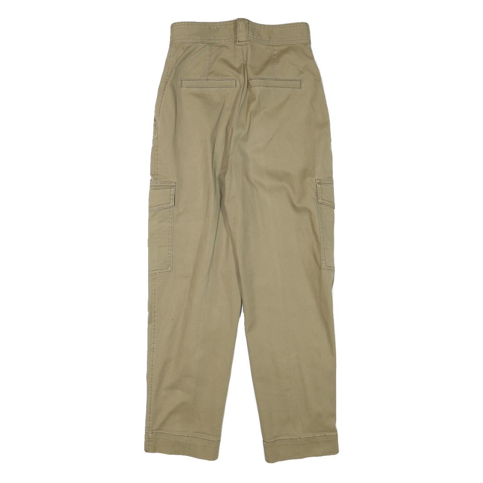 H&M Womens Cotton Blend Beige Relaxed Trousers W25 L26 Cargo Pocket Zip Closure