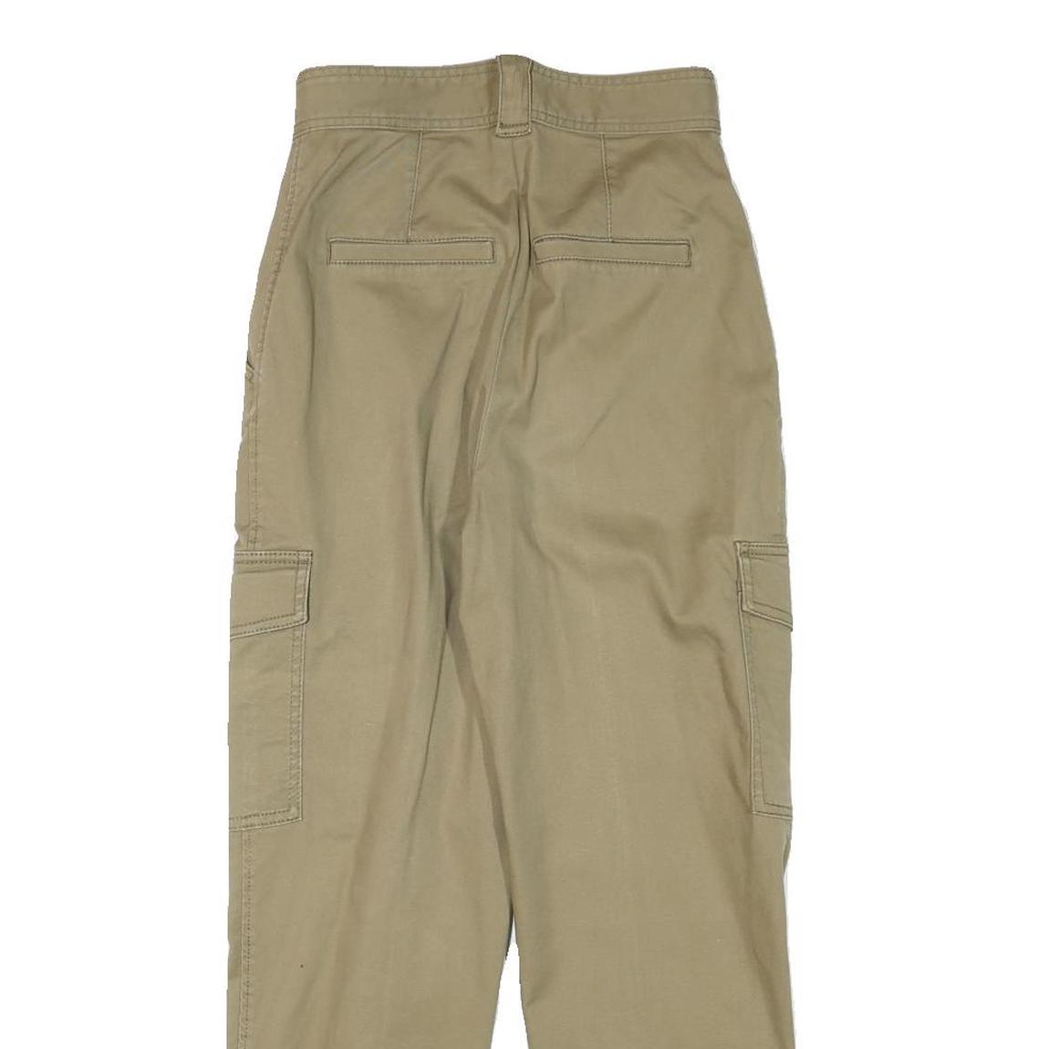 H&M Womens Cotton Blend Beige Relaxed Trousers W25 L26 Cargo Pocket Zip Closure