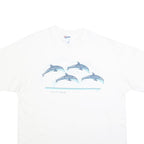HANES Single Stitch Mens White Dolphin Graphic T-Shirt XL Short Sleeve Crew Neck
