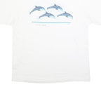 HANES Single Stitch Mens White Dolphin Graphic T-Shirt XL Short Sleeve Crew Neck