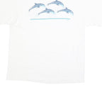 HANES Single Stitch Mens White Dolphin Graphic T-Shirt XL Short Sleeve Crew Neck